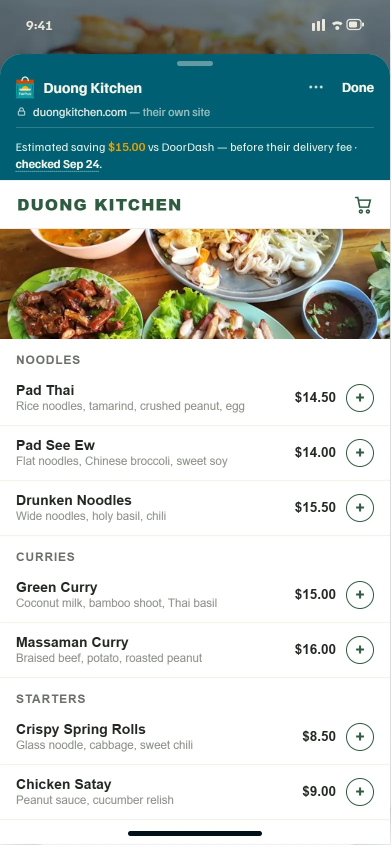 Restaurant's own site inside FairPlate